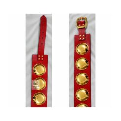 Traditional Powwow Red Leather Concho Belt with Brass Domes and Adjustable Buckle Close up